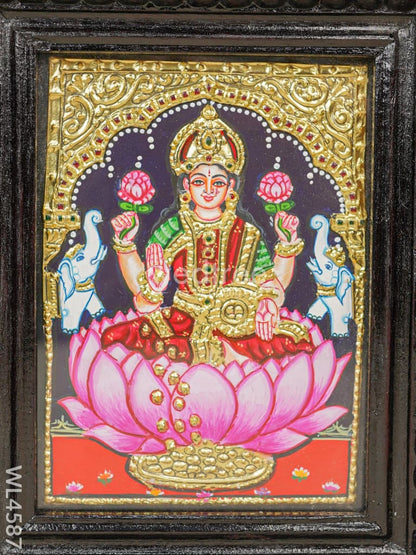 Tanjore Painting - Gajalakshmi on Lotus - Flat (Gold Foil) - 8x6 inch - WL4587