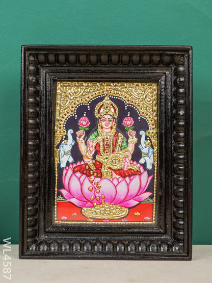 Tanjore Painting - Gajalakshmi on Lotus - Flat (Gold Foil) - 8x6 inch - WL4587