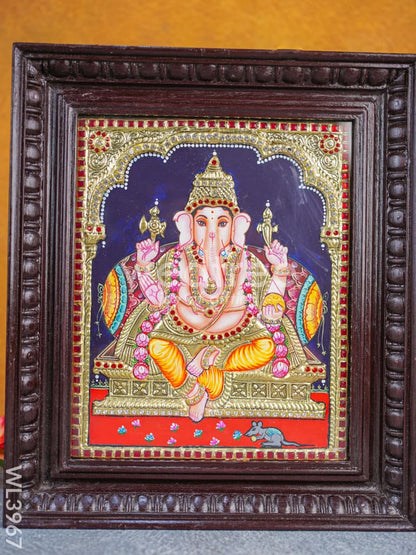 Tanjore Painting - Ganesha 12 x 10 inch - Semi Embossed - WL3967