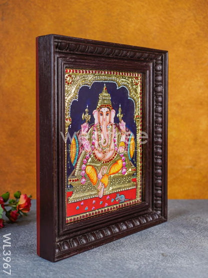 Tanjore Painting - Ganesha 12 x 10 inch - Semi Embossed - WL3967