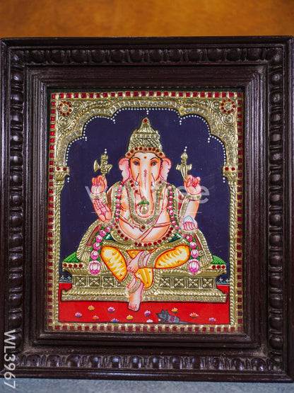 Tanjore Painting - Ganesha 12 x 10 inch - Semi Embossed - WL3967