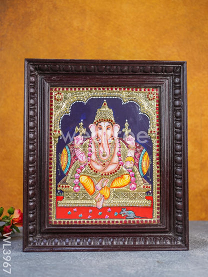 Tanjore Painting - Ganesha 12 x 10 inch - Semi Embossed - WL3967