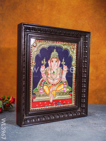 Tanjore Painting - Ganesha 12 x 10 inch - Semi Embossed - WL3967