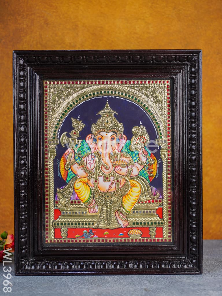 Tanjore Painting - Ganesha 15 x 12 inch - Flat [Gold Foil] - WL3968