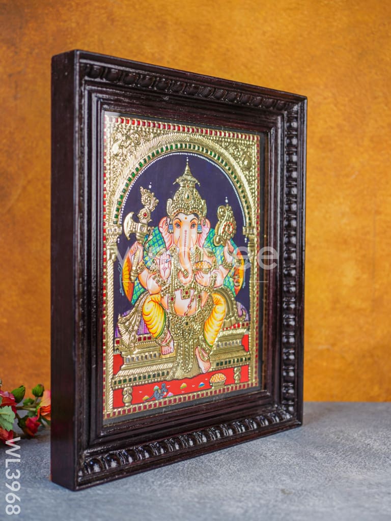 Tanjore Painting - Ganesha 15 x 12 inch - Flat [Gold Foil] - WL3968