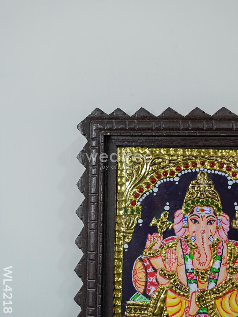 Tanjore Painting Ganesha (Chettinad Frame) - 8 x 6 inch - Flat [Gold Foil] - WL4218