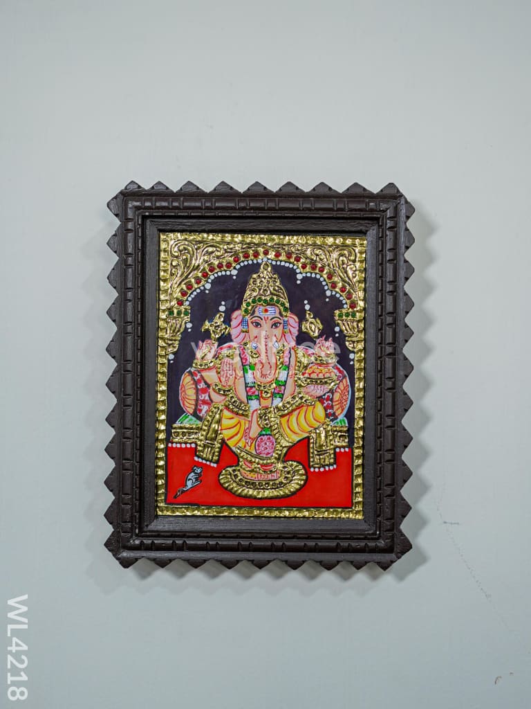 Tanjore Painting Ganesha (Chettinad Frame) - 8 x 6 inch - Flat [Gold Foil] - WL4218