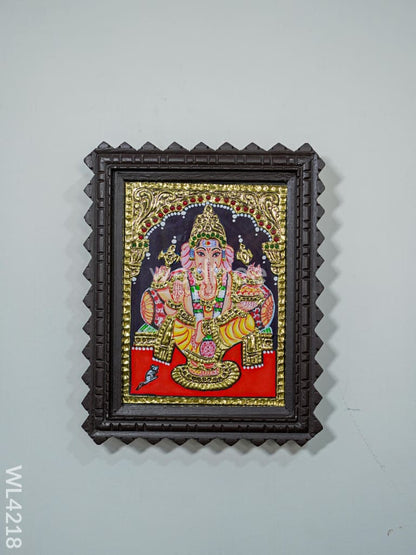Tanjore Painting Ganesha (Chettinad Frame) - 8 x 6 inch - Flat [Gold Foil] - WL4218
