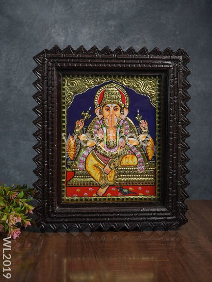 Tanjore Painting Ganesha (Chettinad Frame) - Flat Work- 8x6 - WL2019