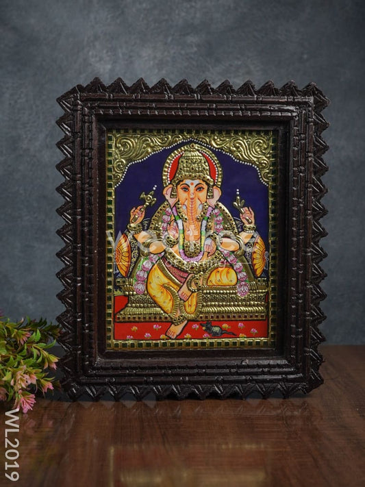 Tanjore Painting (Chettinad Frame) - Ganesha - Flat (Gold Foil) - 8x6 inch - WL2019