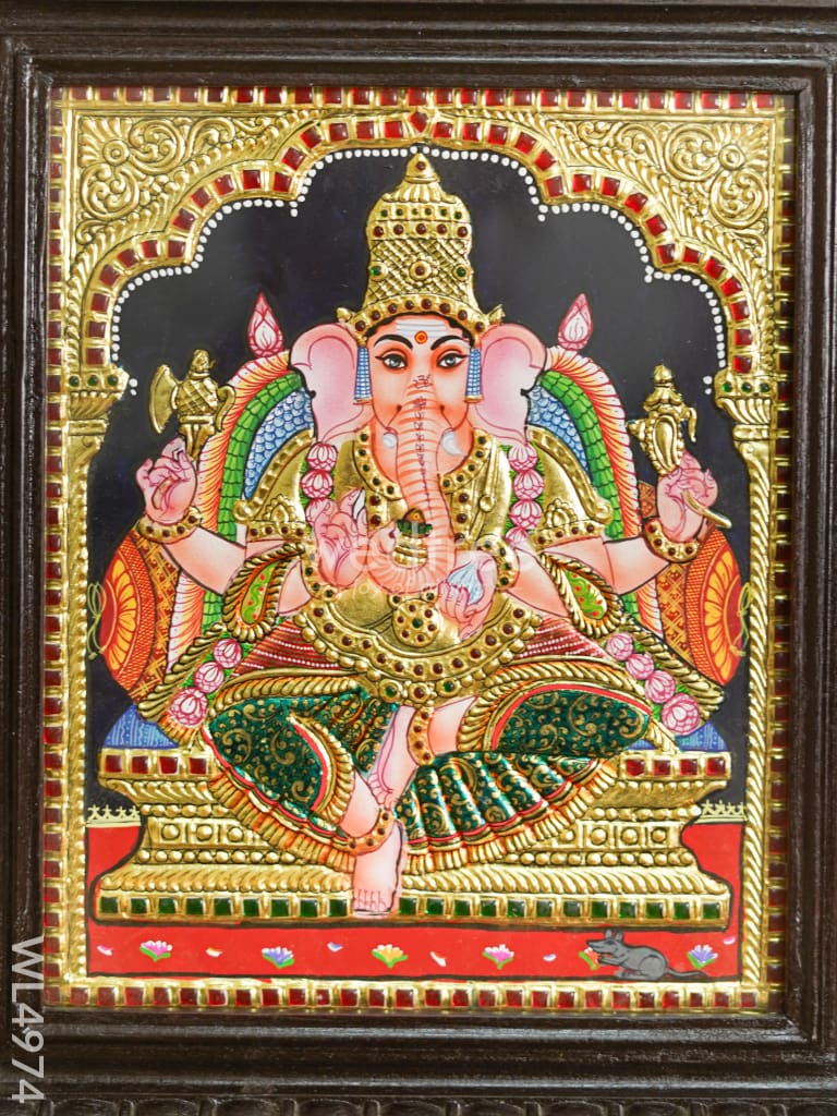 Tanjore Painting - Ganesha - Flat (Gold Foil) - 12x10 inch - WL4974