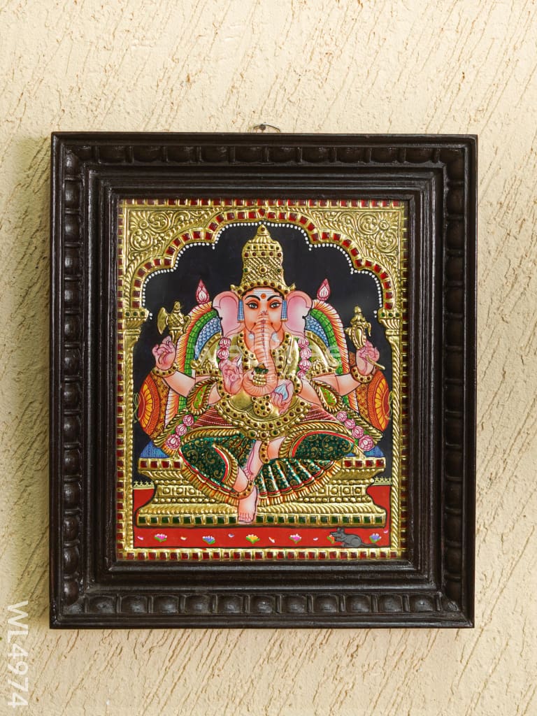 Tanjore Painting - Ganesha - Flat (Gold Foil) - 12x10 inch - WL4974