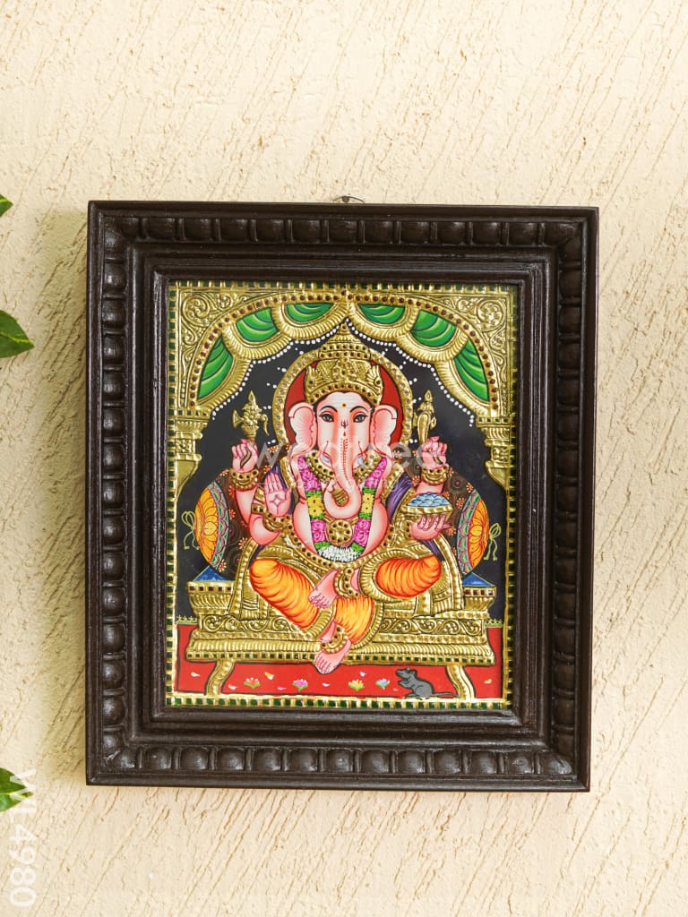 Tanjore Painting - Ganesha - Flat (Gold Foil) - 12x10 inch - WL4980