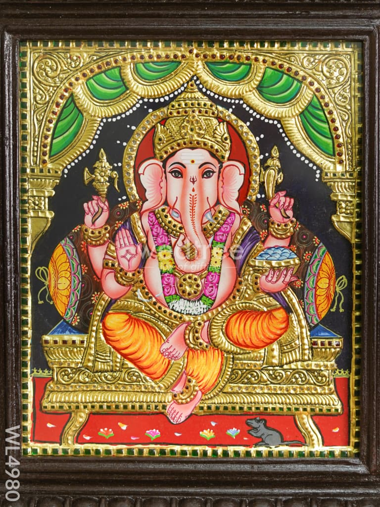 Tanjore Painting - Ganesha - Flat (Gold Foil) - 12x10 inch - WL4980