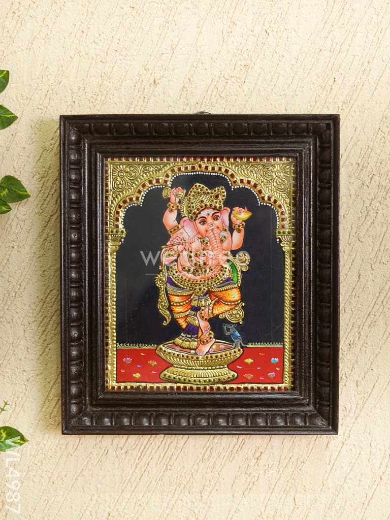 Tanjore Painting - Ganesha - Flat (Gold Foil) - 12x10 inch - WL4987