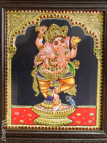 Tanjore Painting - Ganesha - Flat (Gold Foil) - 12x10 inch - WL4987
