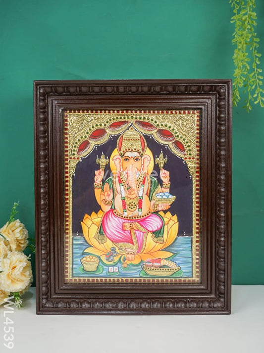 Tanjore Painting - Ganesha on Lotus - Flat (Gold Foil) - 15x12 inch - WL4539