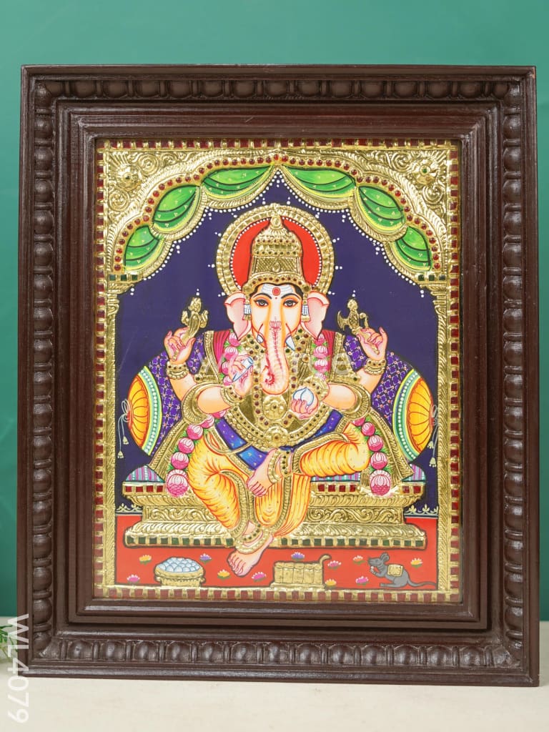 Tanjore Painting - Ganesha - Flat (Gold Foil) - 15x12 inch - WL4079