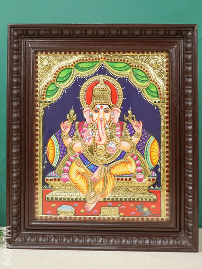 Tanjore Painting - Ganesha - Flat (Gold Foil) - 15x12 inch - WL4079