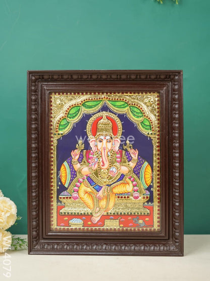 Tanjore Painting - Ganesha - Flat (Gold Foil) - 15x12 inch - WL4079