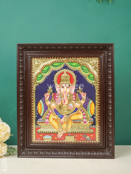 Tanjore Painting - Ganesha - Flat (Gold Foil) - 15x12 inch - WL4079
