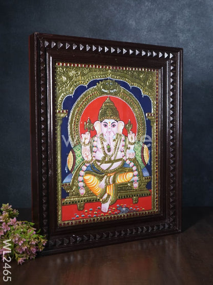 Tanjore Painting Ganesha - Flat (Gold foil) - 18x14 - WL2465