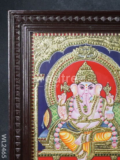 Tanjore Painting Ganesha - Flat (Gold foil) - 18x14 - WL2465