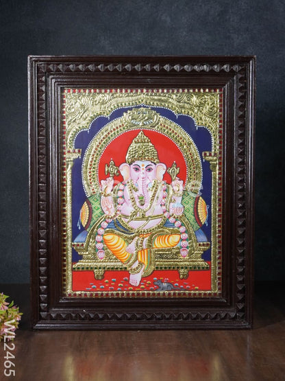 Tanjore Painting Ganesha - Flat (Gold foil) - 18x14 - WL2465