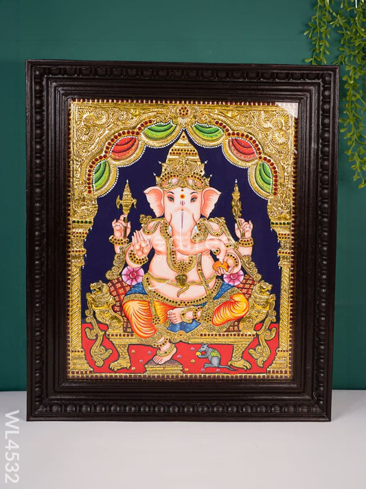 Tanjore Painting - Ganesha - Flat (Gold Foil) - 20x16 inch - WL4532