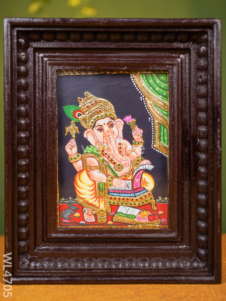 Tanjore Painting - Ganesha - Flat (Gold Foil) - 8x6 inch- WL4705