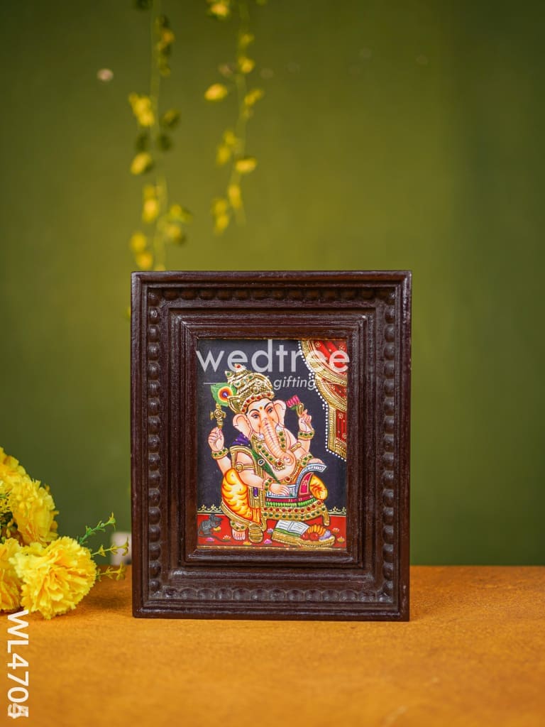 Tanjore Painting - Ganesha - Flat (Gold Foil) - 8x6 inch- WL4705