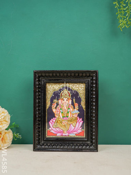 Tanjore Painting - Ganesha on Lotus - Flat (Gold Foil) - 8x6 inch - WL4585