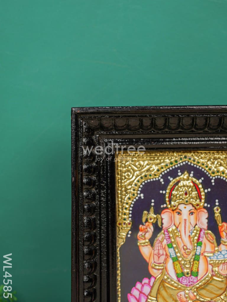 Tanjore Painting - Ganesha on Lotus - Flat (Gold Foil) - 8x6 inch - WL4585