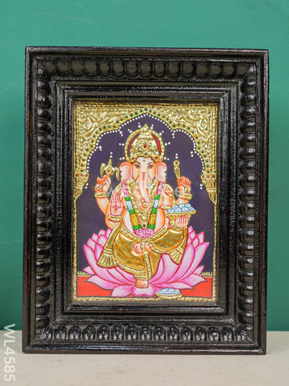 Tanjore Painting - Ganesha on Lotus - Flat (Gold Foil) - 8x6 inch - WL4585