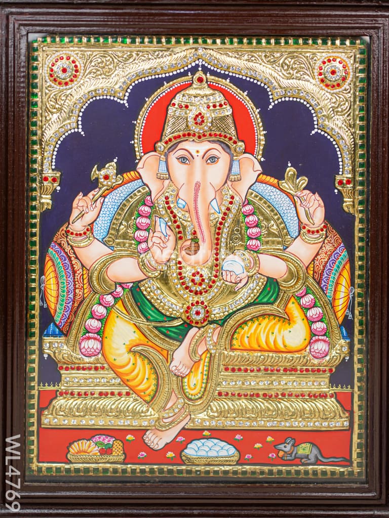 Tanjore Painting - Ganesha - Semi Embossed - 18x14 inch - WL4769