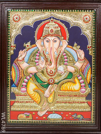 Tanjore Painting - Ganesha - Semi Embossed - 18x14 inch - WL4769