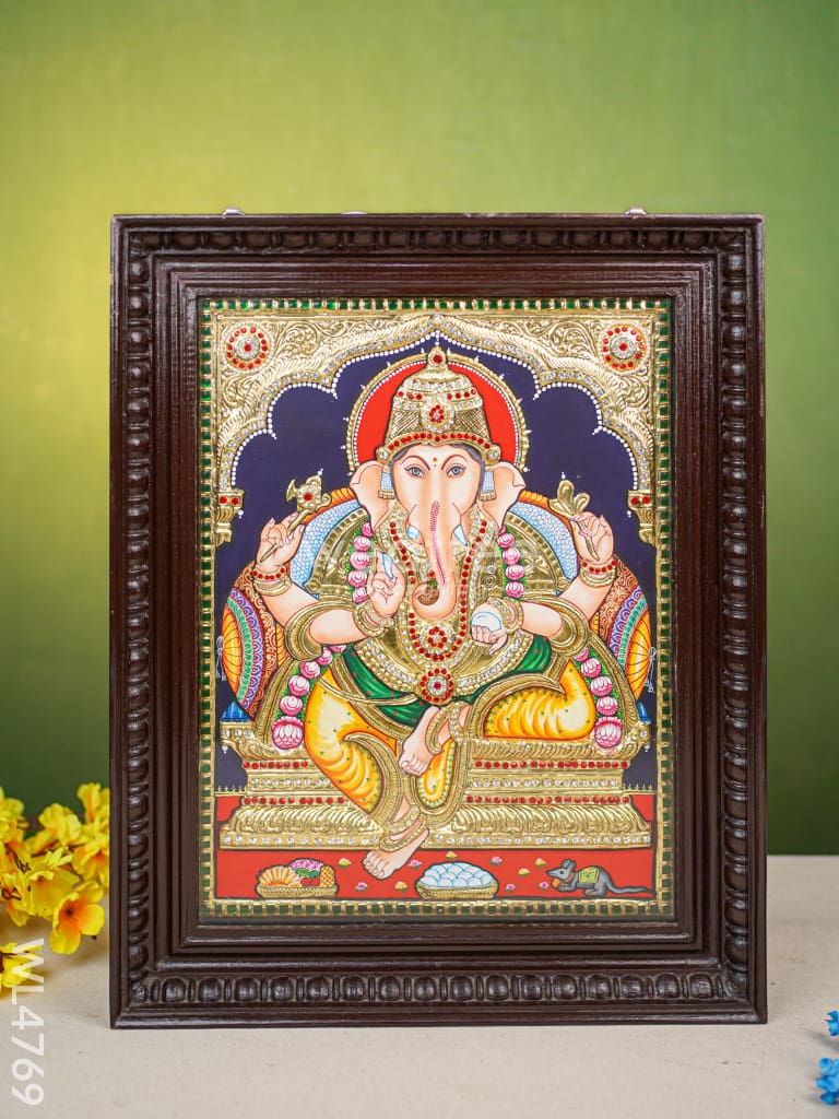 Tanjore Painting - Ganesha - Semi Embossed - 18x14 inch - WL4769
