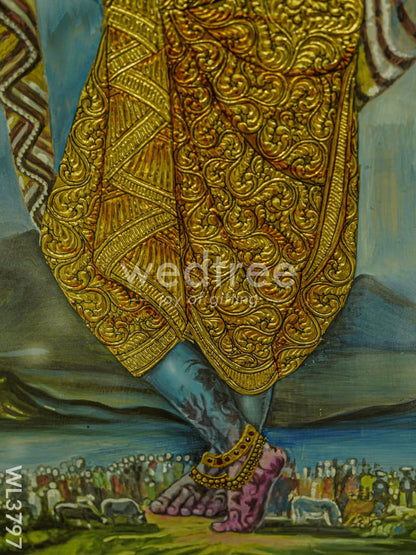 Tanjore Painting Govardhan Giri Krishna - Flat (Gold foil) - 4x3ft - WL3797