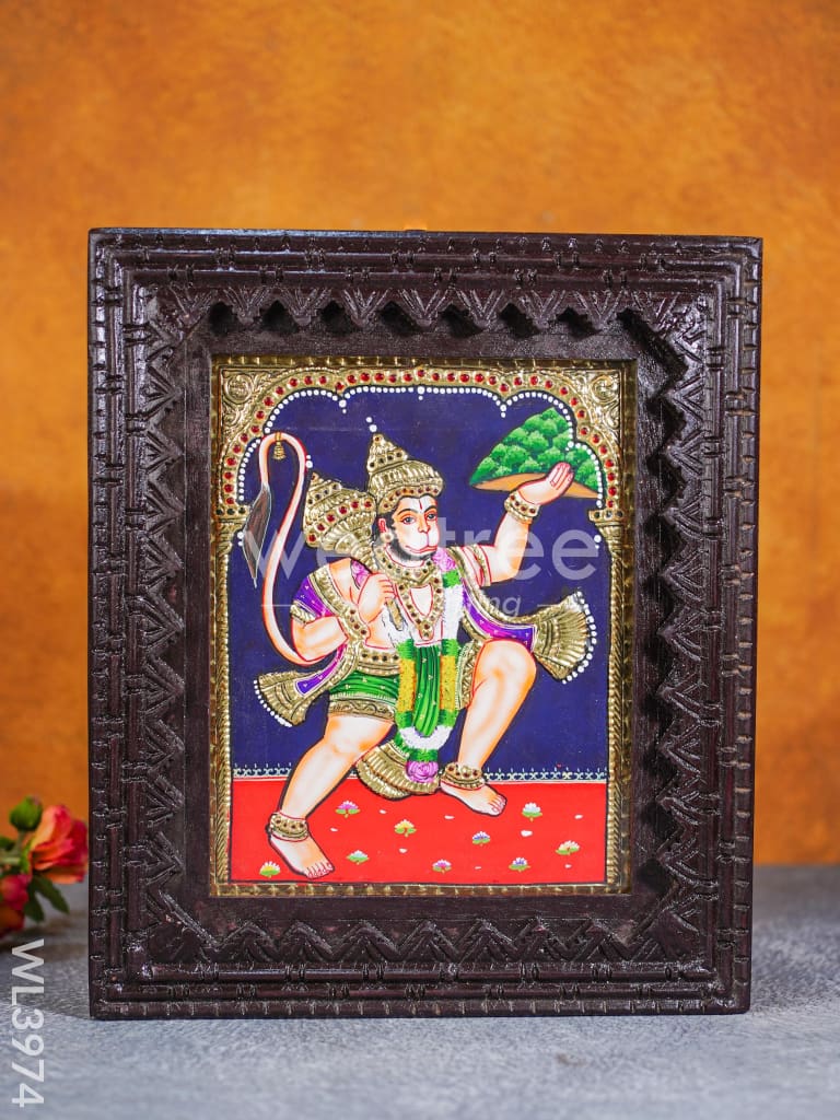Tanjore Painting - Hanuman 10 x 8 inch - Flat [Gold Foil] - WL3974