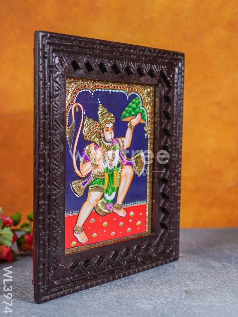 Tanjore Painting - Hanuman 10 x 8 inch - Flat [Gold Foil] - WL3974
