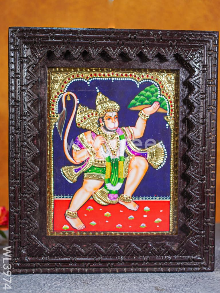 Tanjore Painting - Hanuman 10 x 8 inch - Flat [Gold Foil] - WL3974