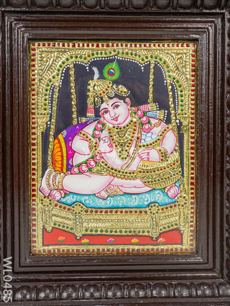 Tanjore Painting - Jhoola Krishna - Flat (Gold Foil) - 10x8 inch - WL0485