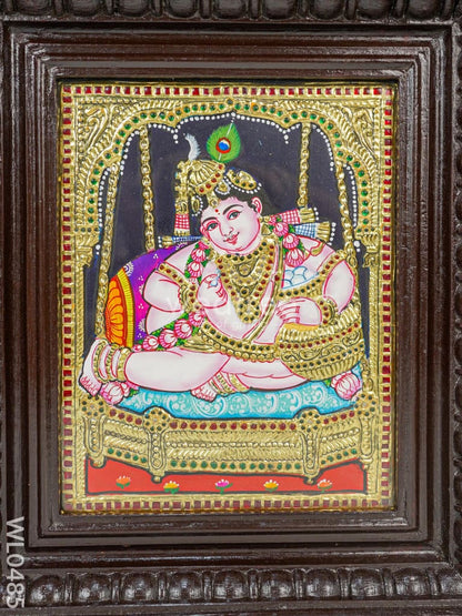 Tanjore Painting - Jhoola Krishna - Flat (Gold Foil) - 10x8 inch - WL0485