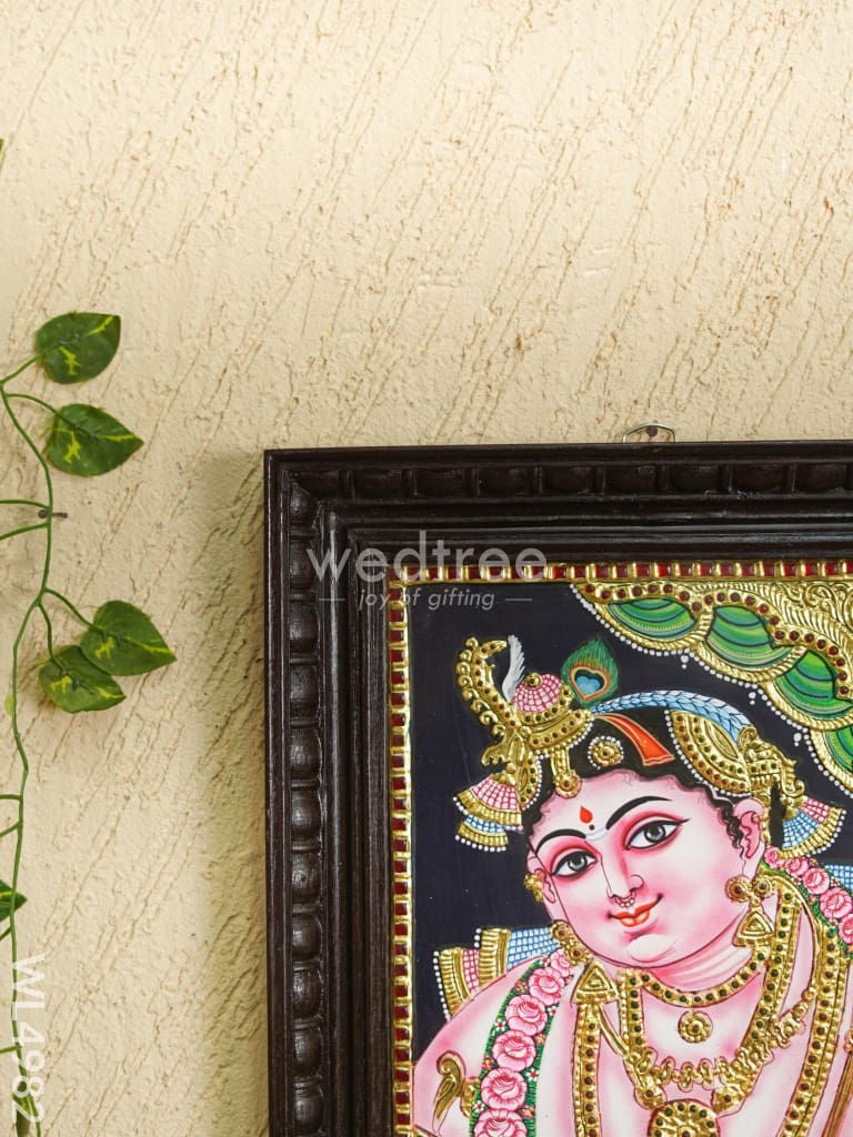 Tanjore Painting - Krishna Face - Flat (Gold Foil) - 12x10 inch - WL4982