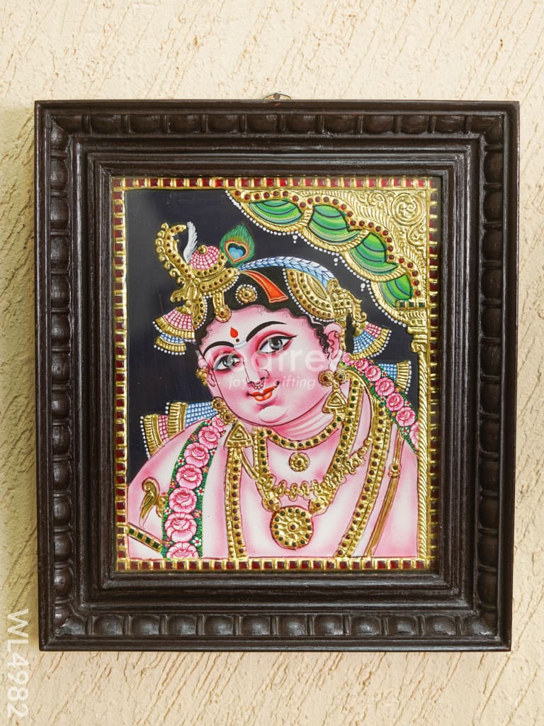 Tanjore Painting - Krishna Face - Flat (Gold Foil) - 12x10 inch - WL4982