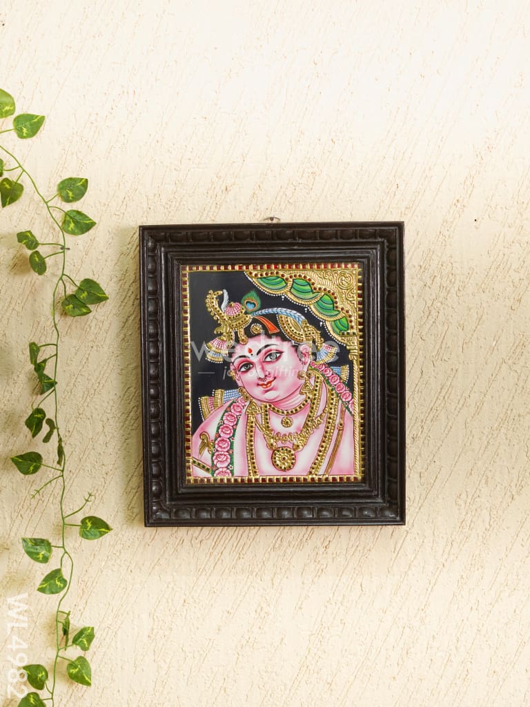 Tanjore Painting - Krishna Face - Flat (Gold Foil) - 12x10 inch - WL4982