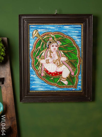 Tanjore Painting Krishna on Banyan Leaf - 15X12 Inches - WL0464