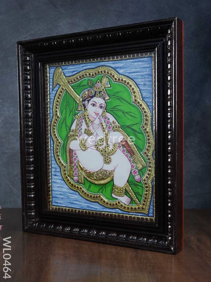Tanjore Painting Krishna on Banyan Leaf - 15X12 Inches - WL0464