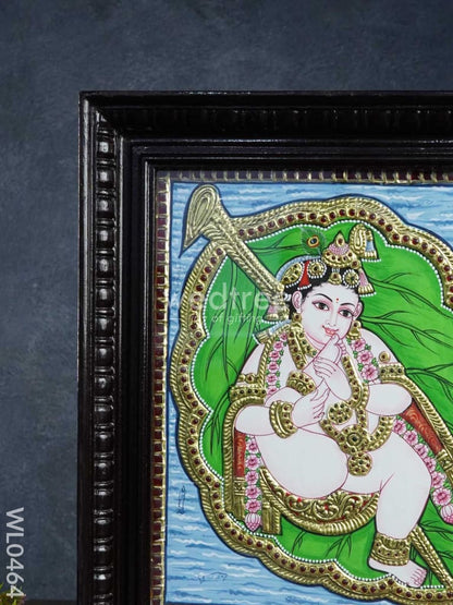 Tanjore Painting Krishna on Banyan Leaf - 15X12 Inches - WL0464
