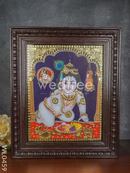 Tanjore Painting - Laddu Krishna - Flat (Gold Foil) - 15x12 inch - WL0459